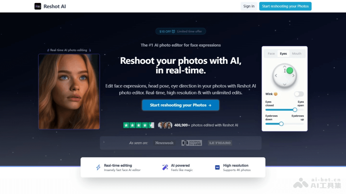 Reshot AI – AI照片编辑工具，能精准控制调整人物面部的细微表情插图