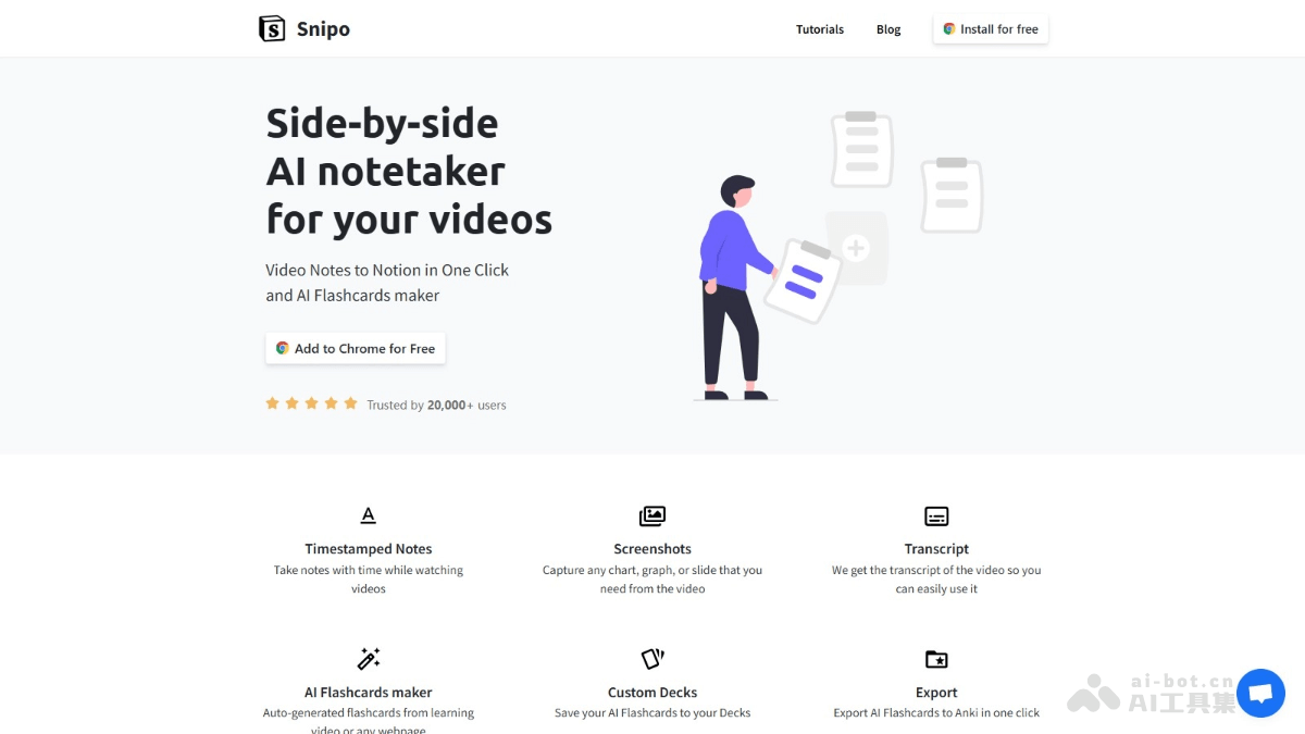 Snipo – AI视频笔记工具，自动从视频内容生成AI闪卡一键同步到Notion插图