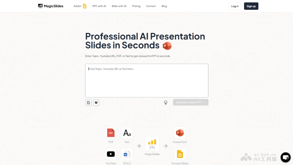 MagicSlides – AI PPT生成工具，自动从YouTube、PDF、文档中提取关键信息创建PPT插图