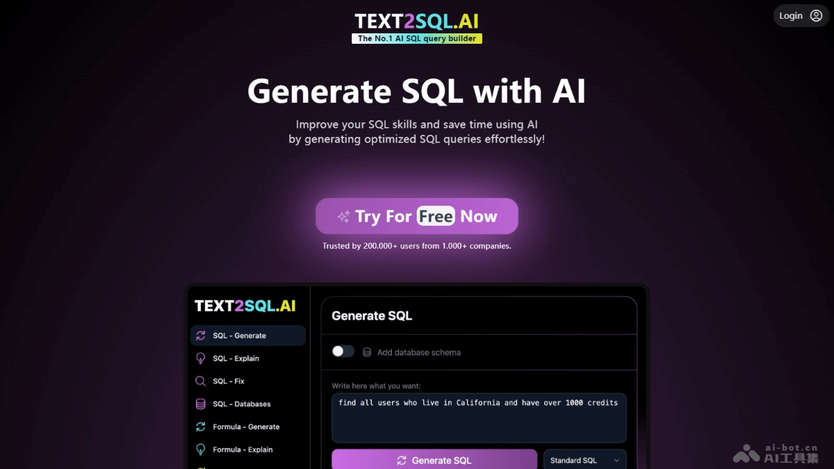 TEXT2SQL.AI – AI SQL查询生成工具，支持自然语言转换多种SQL语言插图