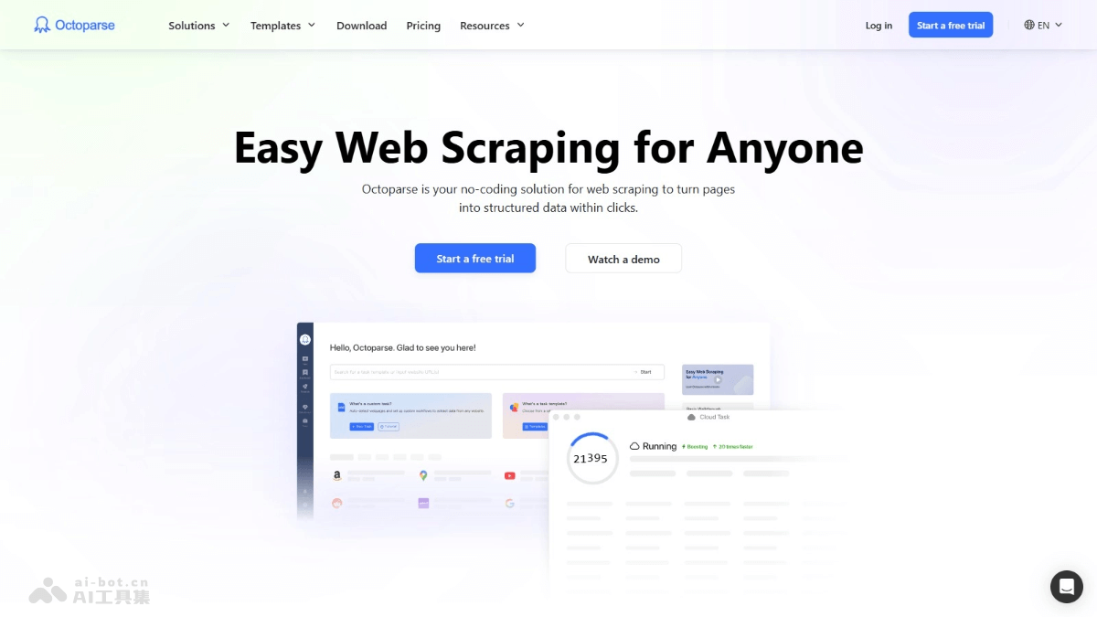 Octoparse – AI网页爬虫工具，基于可视化工作流设计器零代码创建爬虫插图