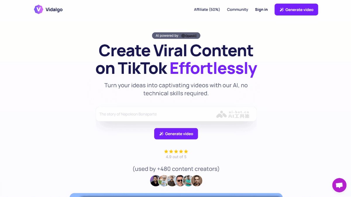 Vidalgo – AI视频创作工具，制作适合TikTok、YouTube和Instagram等平台视频插图