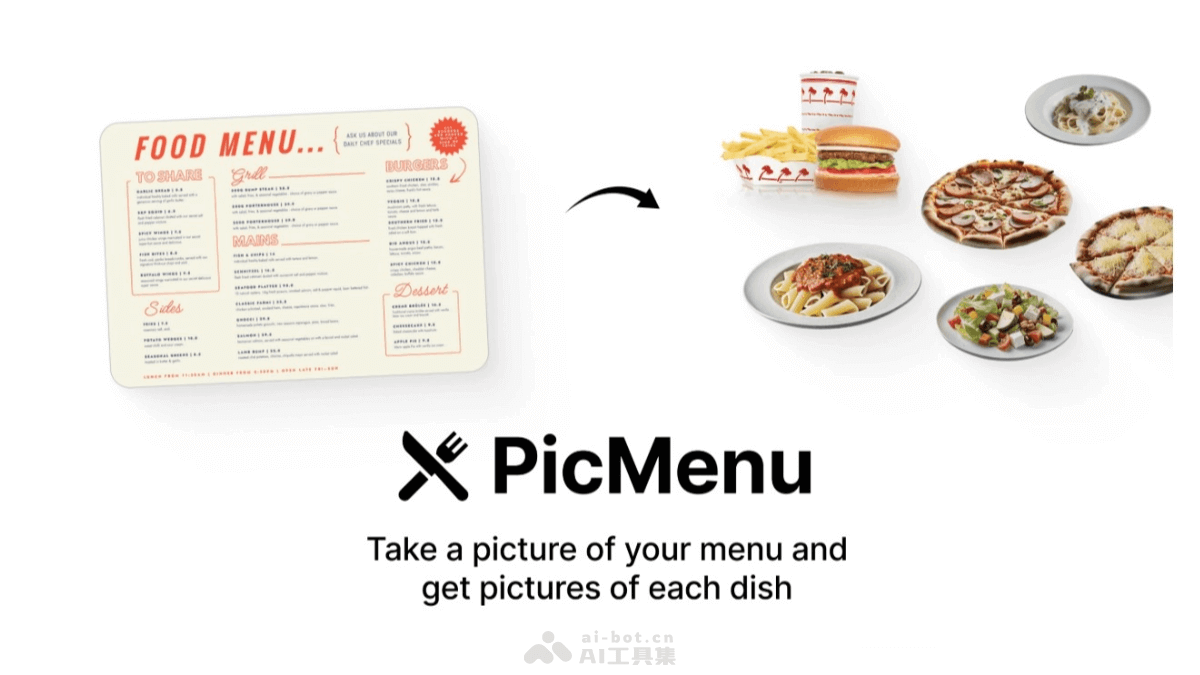 PicMenu – AI菜单可视化工具，上传菜单图片自动提取菜品信息生成展示图插图