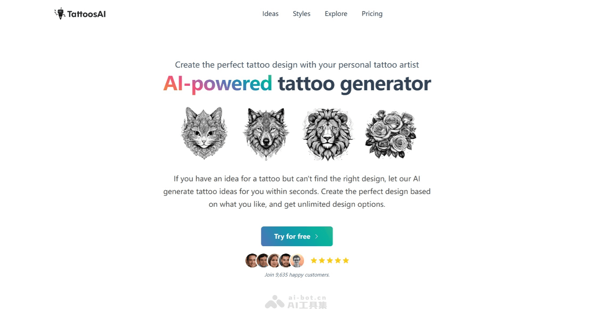 TattoosAI – AI纹身设计工具，输入关键词或描述生成个性化纹身图案插图