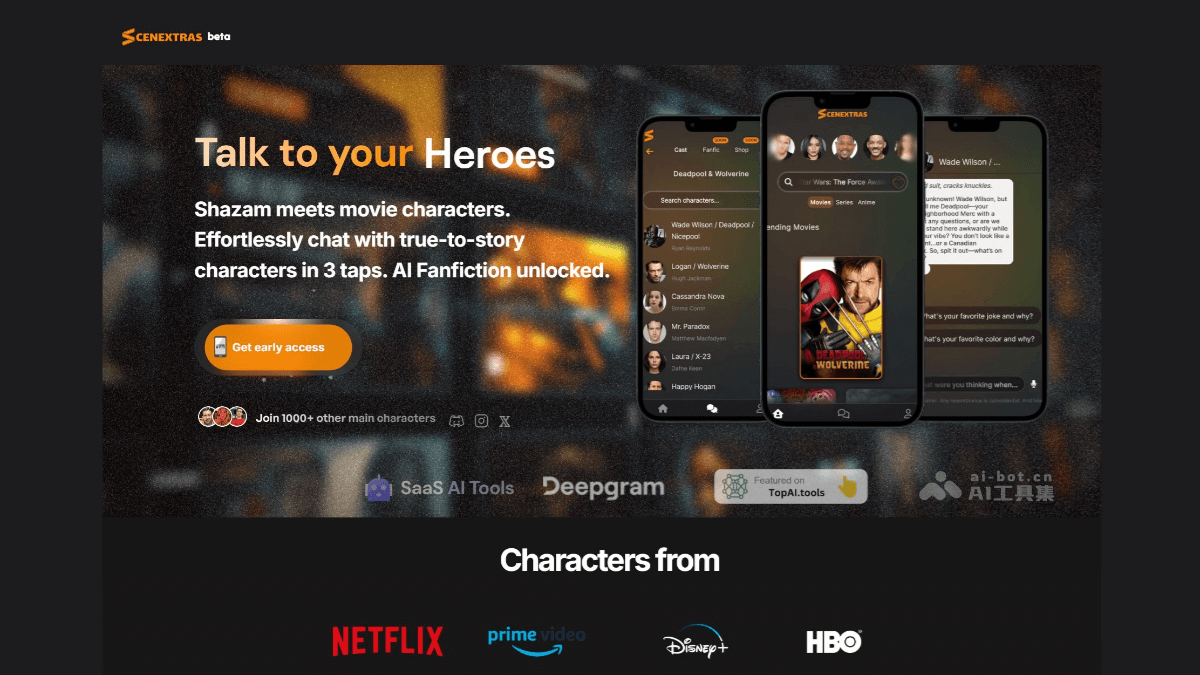 SCENEXTRAS – AI角色互动平台，沉浸式体验电影和电视剧角色互动插图