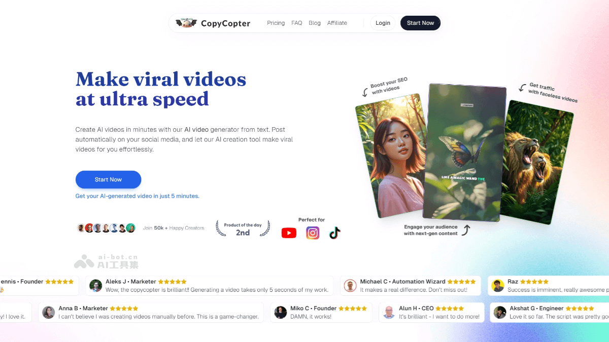 CopyCopter – AI短视频生成工具，一键将长篇文本内容转换成短视频插图