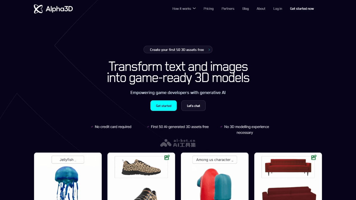 Alpha3D – AI 3D模型生成平台，2D图像或文本自动转换3D模型插图