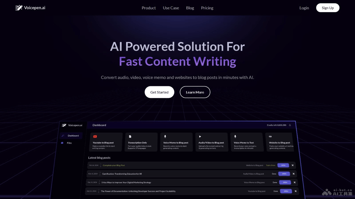 VoicePen.ai – AI内容创作工具，将音频、视频、语音备忘录、网站内容自动生成博客文章插图