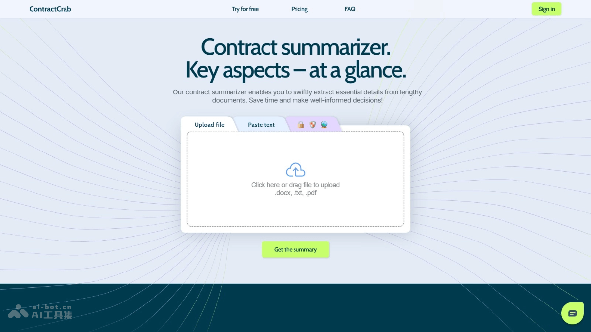 ContractCrab – 在线AI合同管理工具，生成精简准确的合同摘要保留关键条款插图