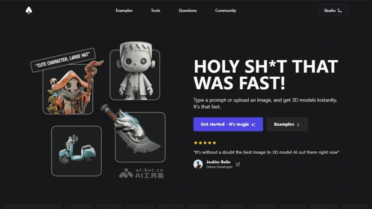 3D AI Studio – AI 3D模型生成工具，支持文本、图像生成带逼真纹理的3D模型插图