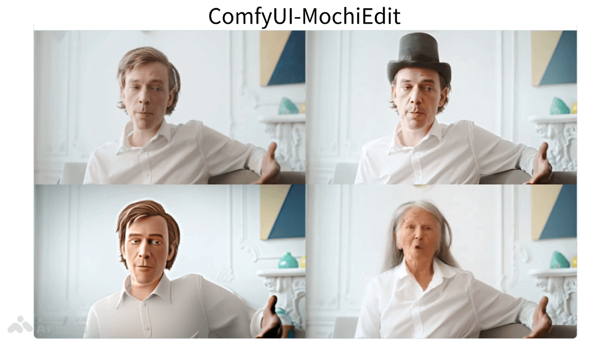 ComfyUI-MochiEdit – 开源的AI视频编辑工具，支持视频转视频和局部编辑插图