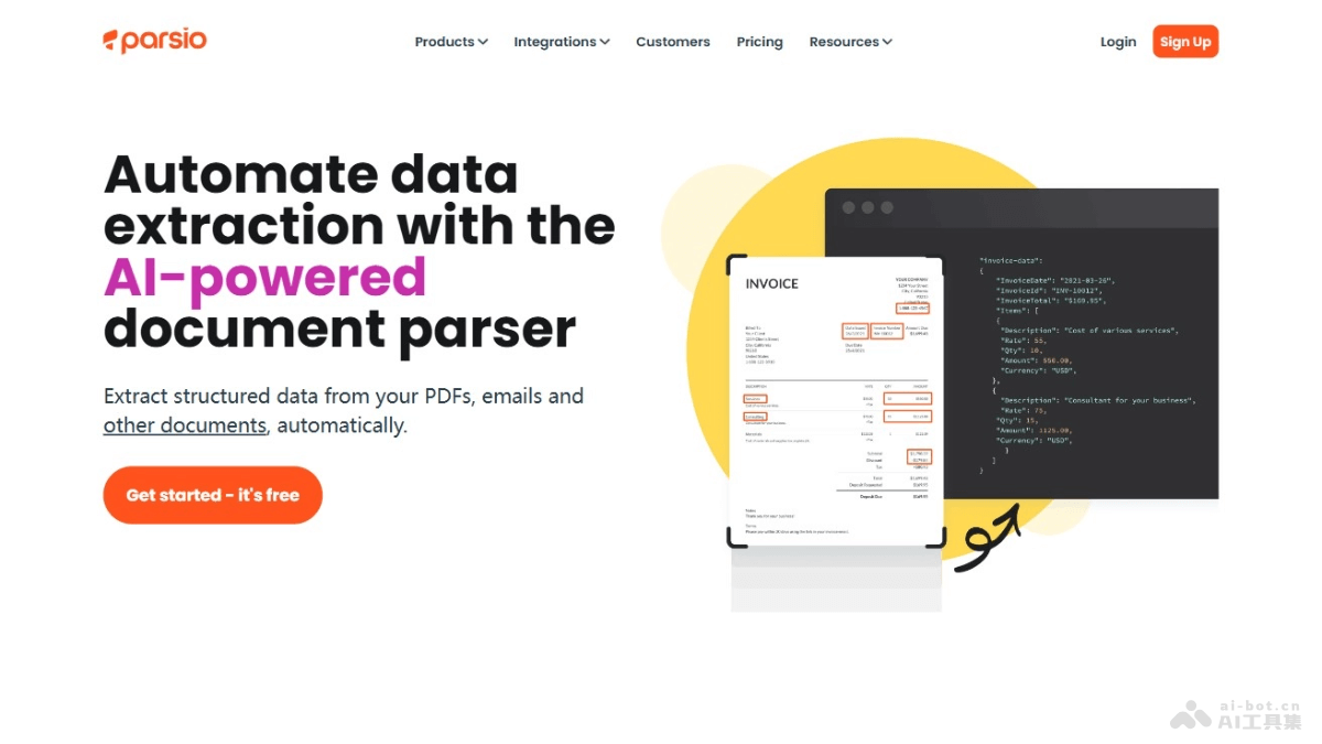 parsio – AI文档解析工具，自动识别多种文档类型提取结构化数据插图