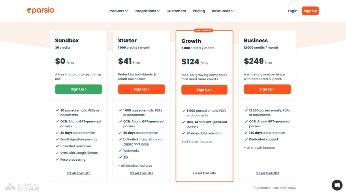 parsio – AI文档解析工具，自动识别多种文档类型提取结构化数据插图1