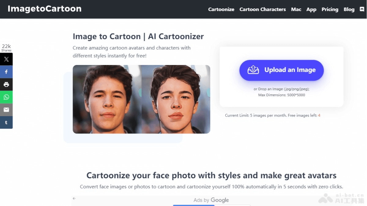 ImagetoCartoon – AI图像转换工具，快速获得多种风格的卡通头像插图