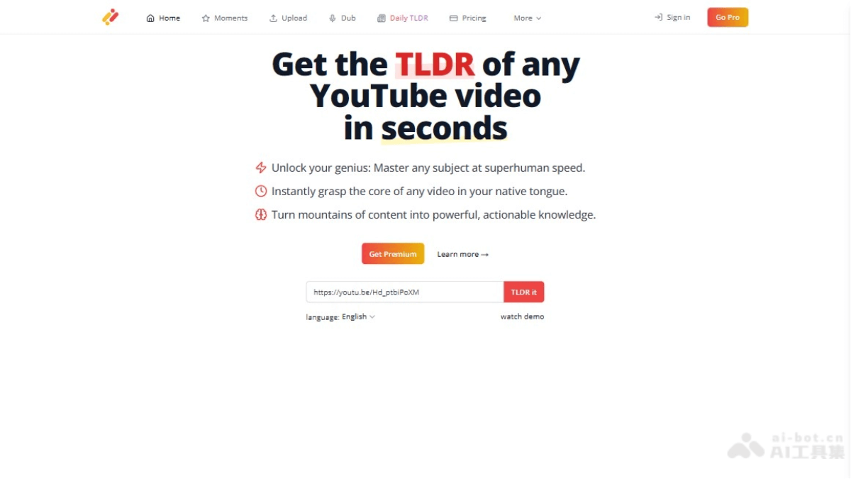 You-TLDR – AI视频摘要工具，分析视频提取关键信息生成文本摘要插图