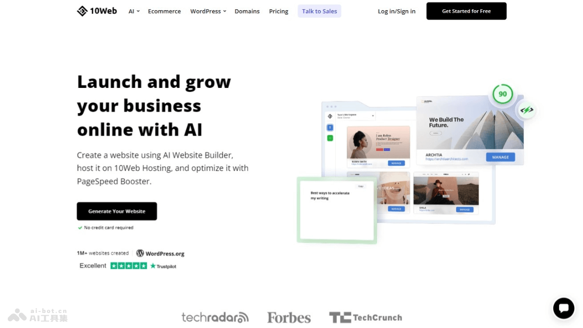 10Web- AI驱动的零编码技能构建网站和管理的平台插图