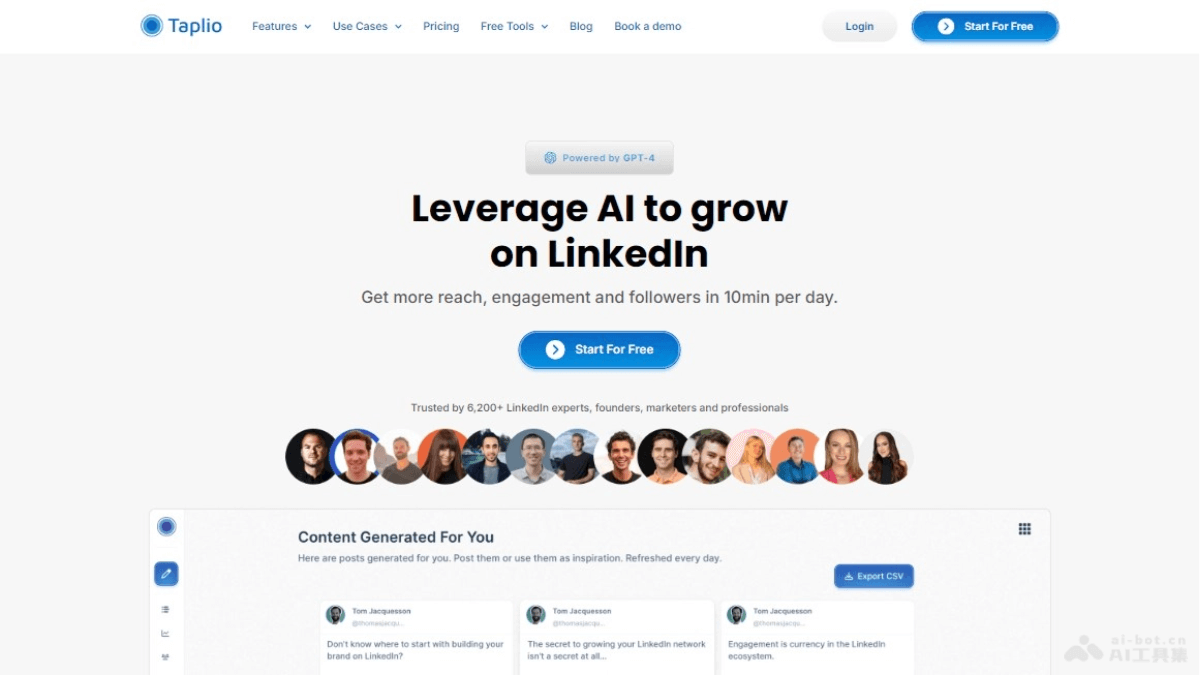 Taplio – AI驱动的LinkedIn自动化工具，生成创意分析趋势插图