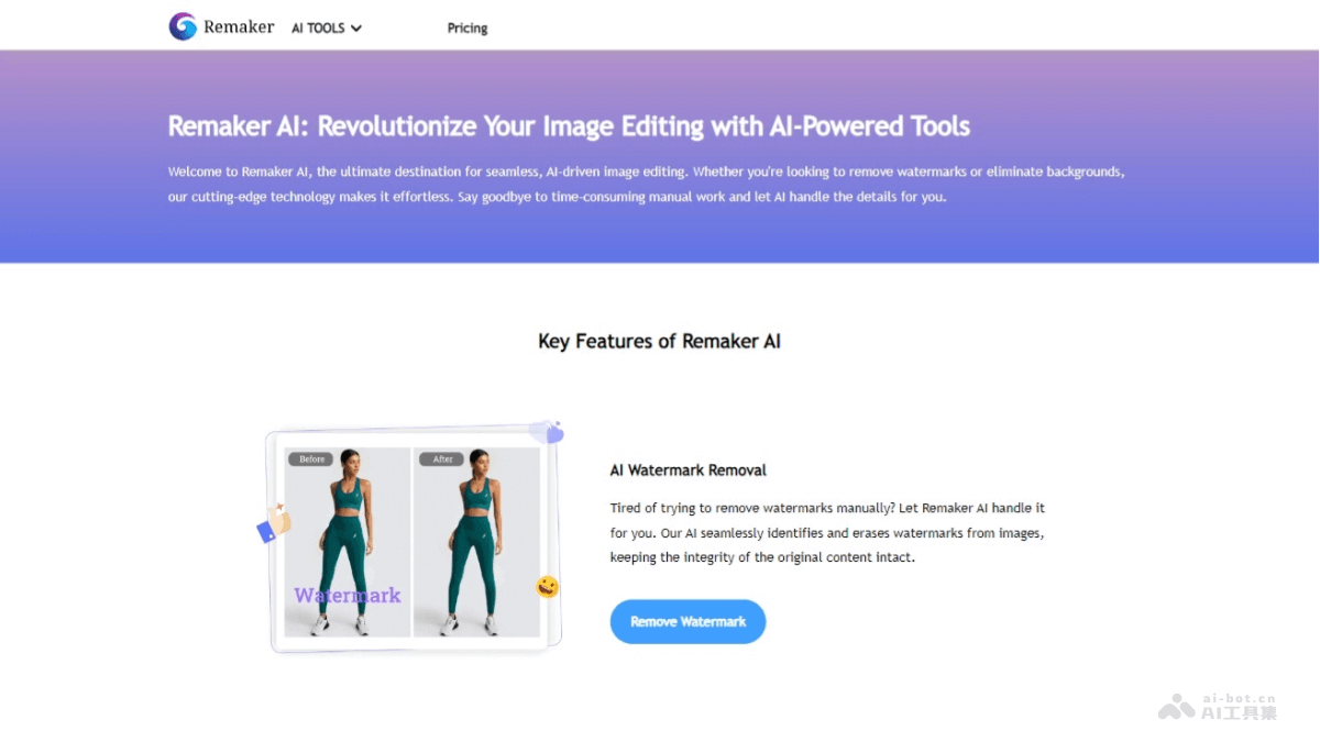 Remaker – AI图像编辑工具，自动识别去除图片上的水印插图