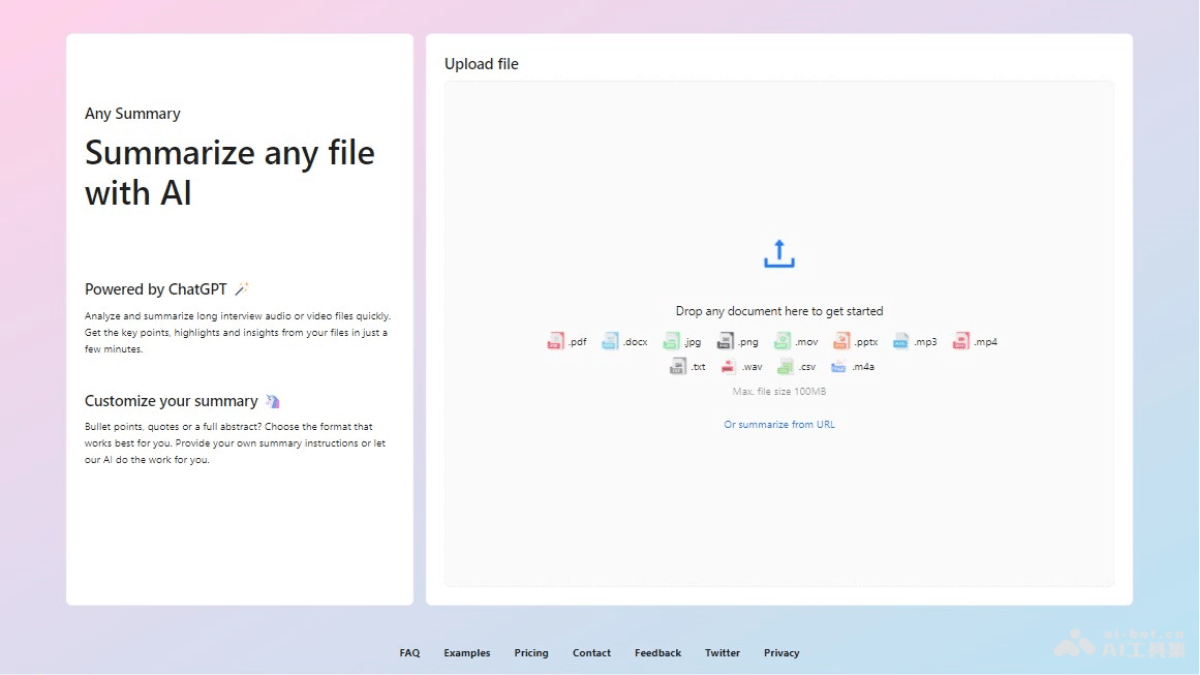 Any Summary – AI文档总结工具，支持分析总结长文本、音视频文件插图