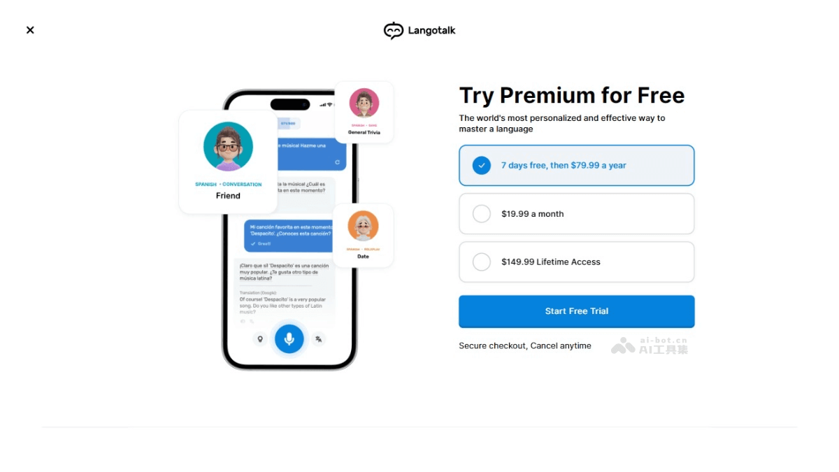 Langotalk – 在线AI语言学习平台，与200多AI导师进行定制化实时互动插图1