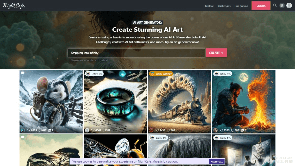 NightCafe – 在线AI艺术生成平台，文本描述生成多风格艺术作品插图