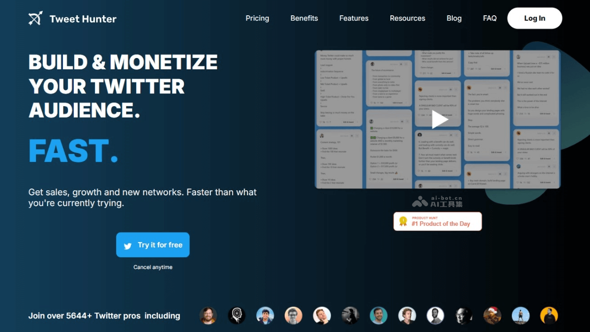 Tweet Hunter – AI驱动的个性化推文内容创作工具，实现Twitter增长变现插图