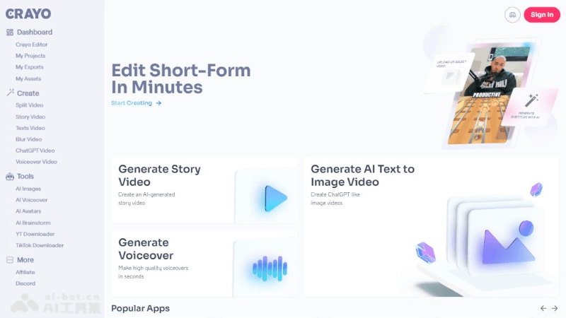 Crayo AI – AI短视频生成工具，一键制作抖音、TikTok短视频插图1