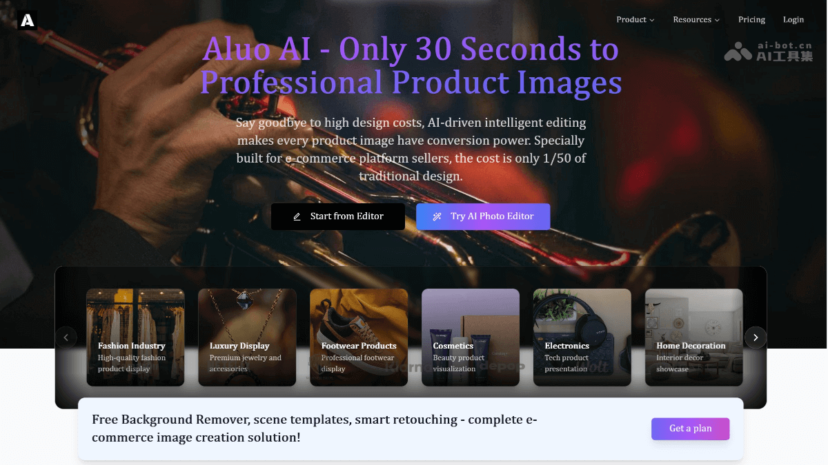 Aluo AI – AI图像处理平台，生成高质量的产品图插图