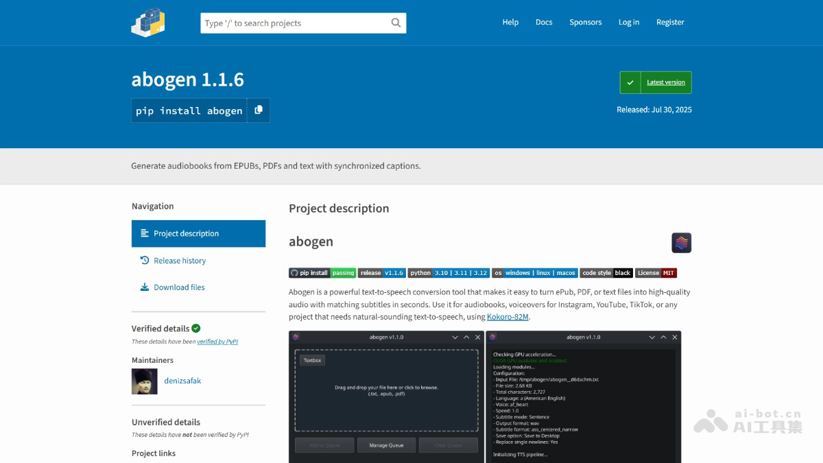 abogen – 开源AI文本转语音工具，支持生成同步字幕插图