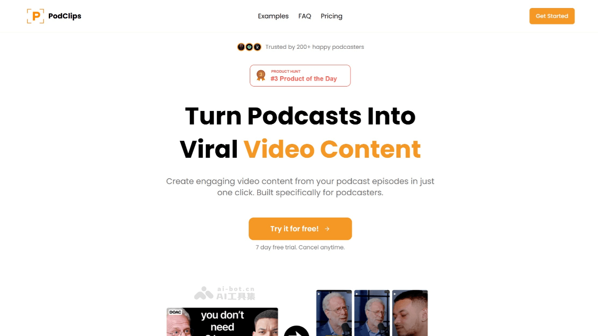 PodClips – AI视频剪辑工具，将播客内容自动转为短视频插图