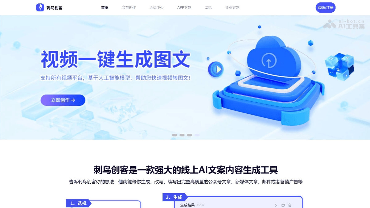 刺鸟创客 – AI内容创作平台，支持多种创作形式插图
