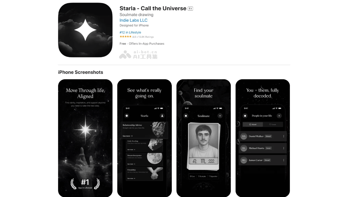 Starla – AI星座应用，根据星盘匹配生成“灵魂伴侣画像”插图