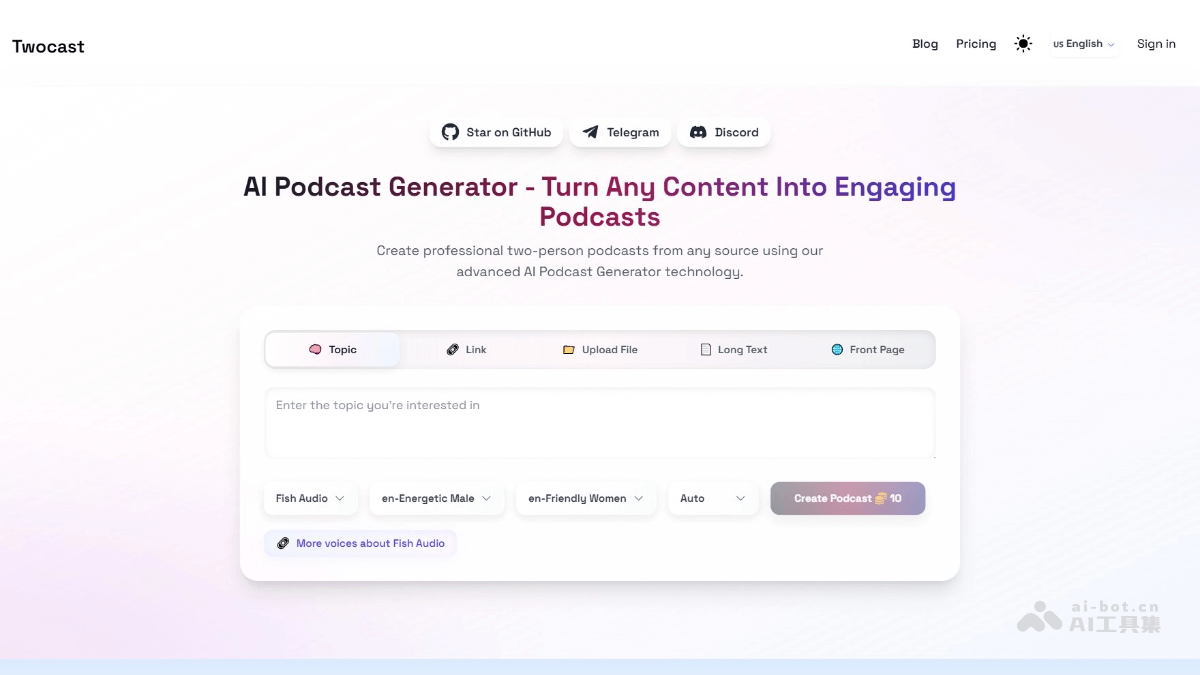 Twocast – AI双人播客生成器，模拟真实双人对话形式插图