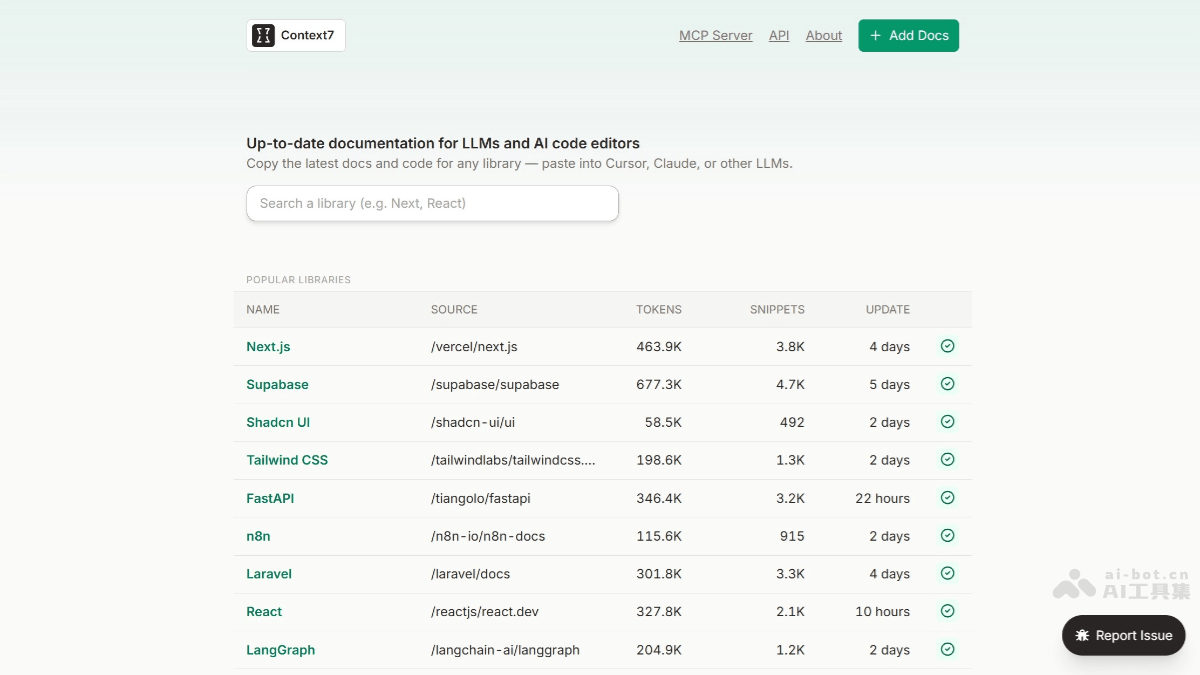 Context7 – 为大模型和AI编辑器提供最新文档和代码示例的平台插图