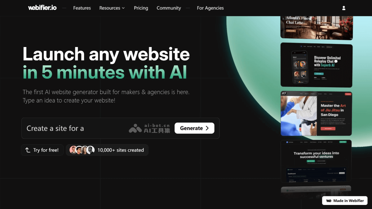 Webifier – AI网站构建工具，文本提示生成完整落地页插图