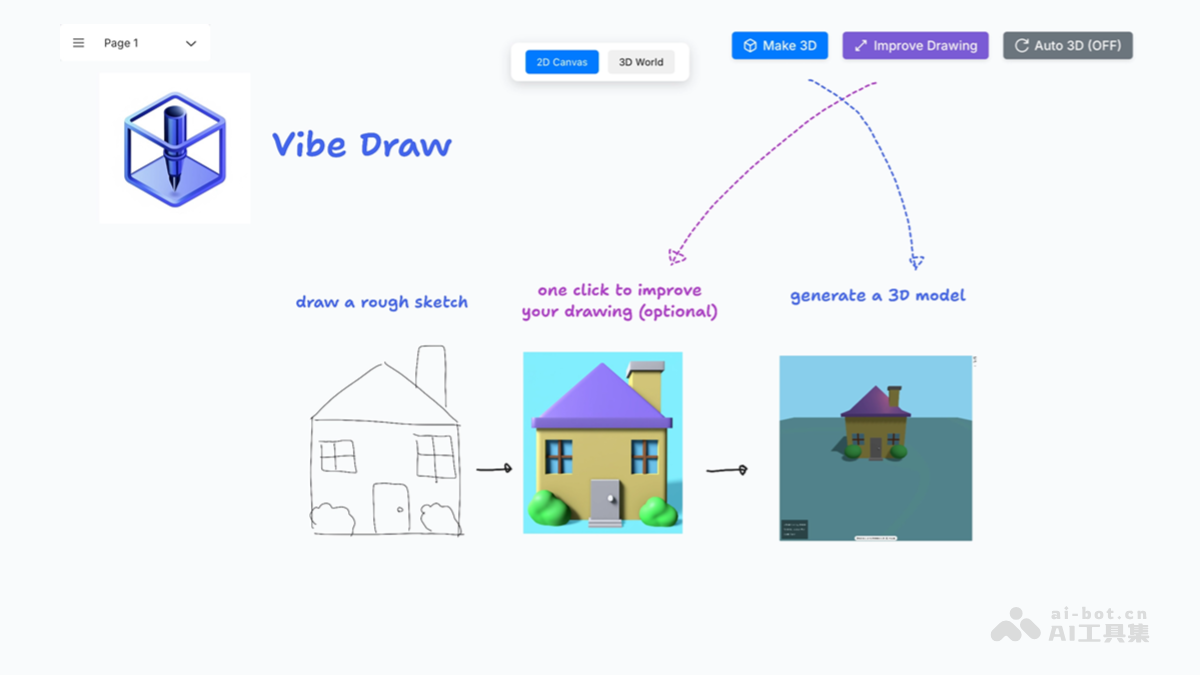 Vibe Draw – AI 3D建模工具，涂鸦草图一键转为3D模型插图