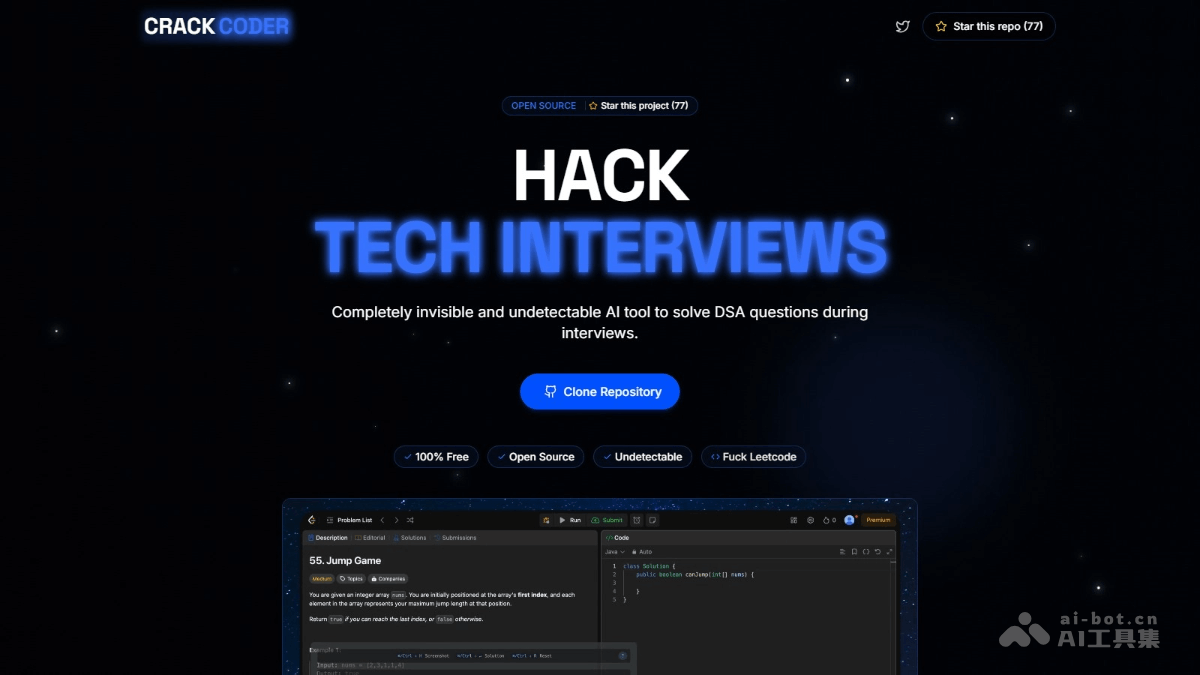 Crack Coder – AI技术面试工具，提供实时编程问题支持插图