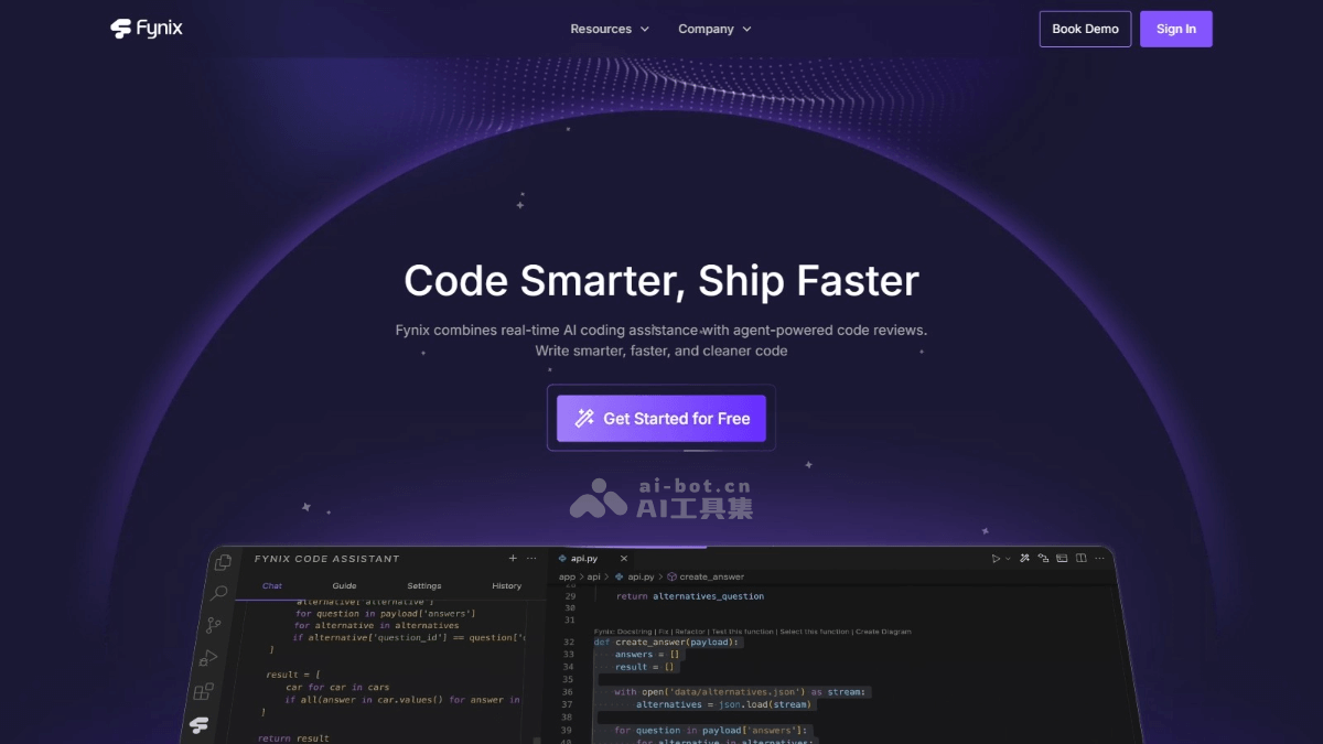 Fynix – AI代码助手，具备上下文感知自动补全代码插图