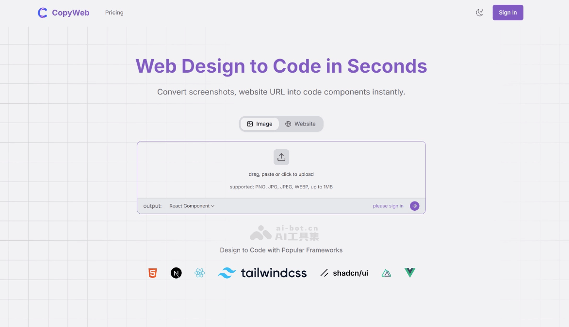 CopyWeb – AI网页克隆工具，输入URL、截图一键复刻网页组件插图