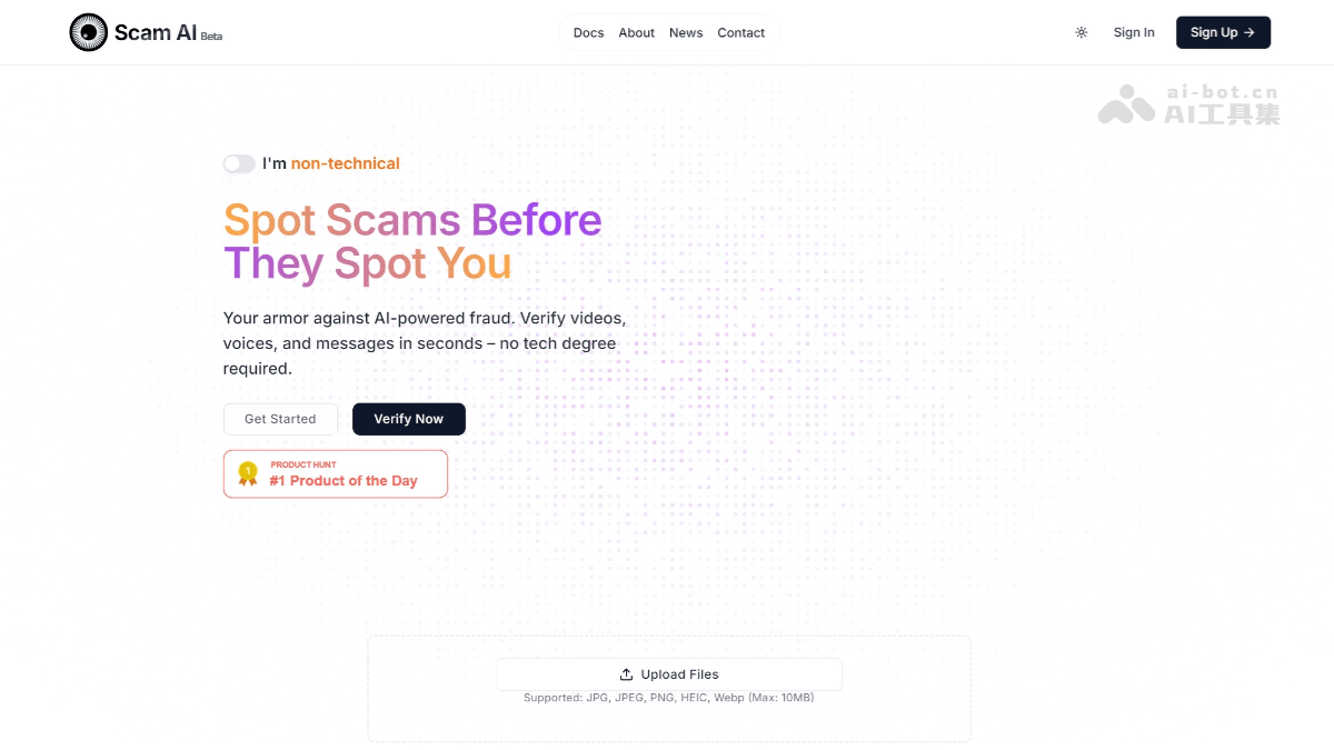 Scam AI – AI内容检测平台，快速验证视频、音频和文本内容真实性插图