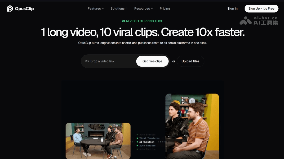 OpusClip – AI视频剪辑工具，自动识别精彩片段生成社媒短视频插图
