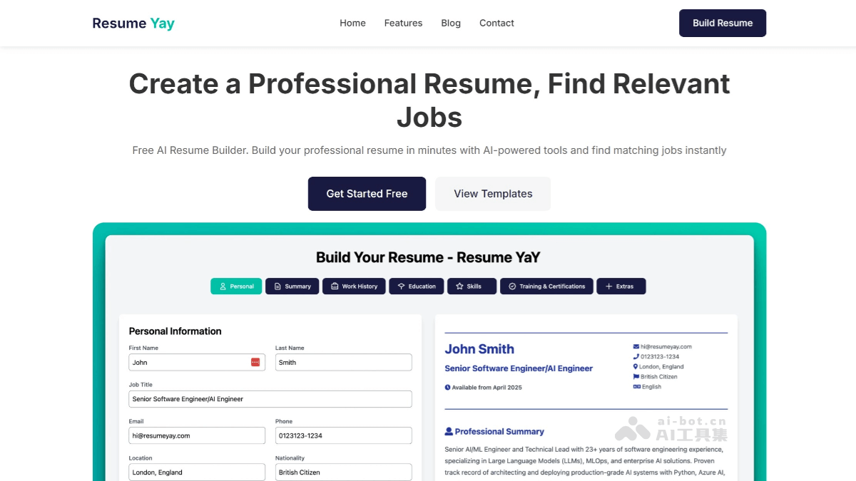 ResumeYay – 免费AI简历生成工具，提供智能建议增强工作描述插图
