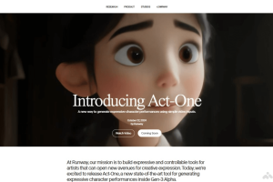 Act-One – Runway推出的AI生成式角色表演工具，可生成虚拟角色动画